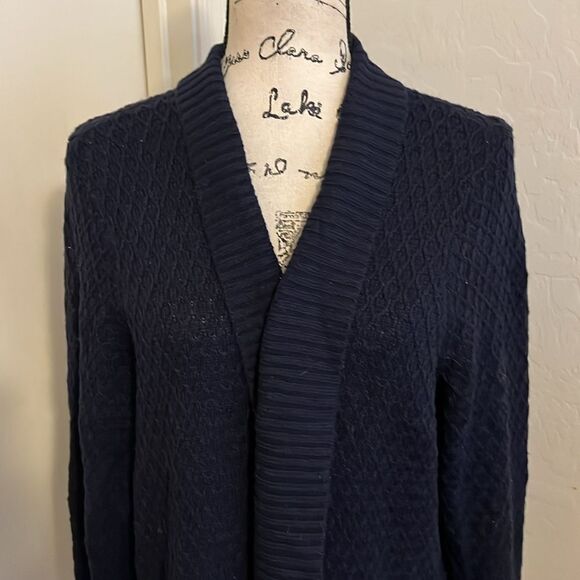 Talbots Blue Knit Open Style Pockets Cardigan Sweater Business Casual Office - Picture 5 of 10